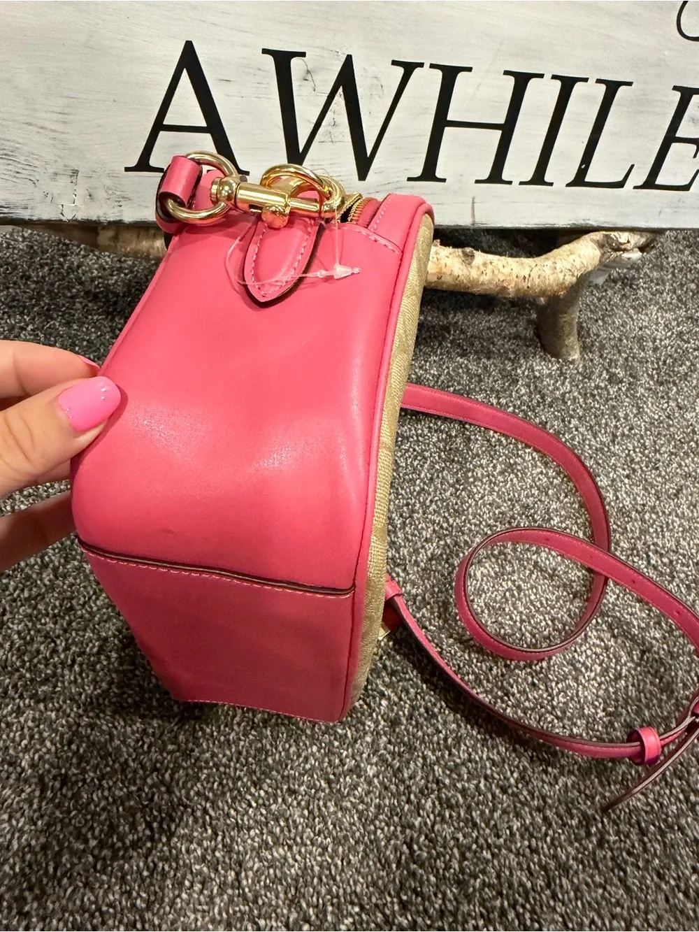 Coach Signature double zip Jes Crossbody with Pink Trim